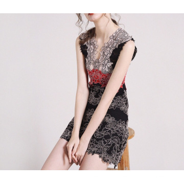 Embroidered Lace Elegant Sleeveless Ladies Dinner Dress